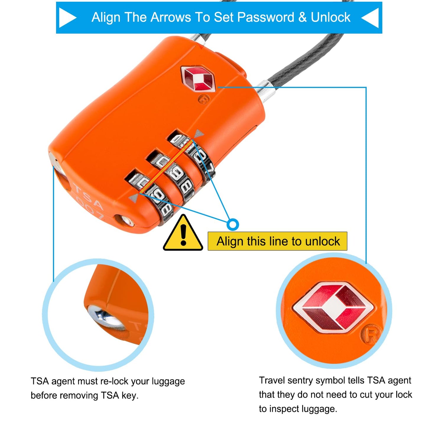 Diyife TSA Approved Luggage Locks with Flexible Steel Cable, Easy to Set up