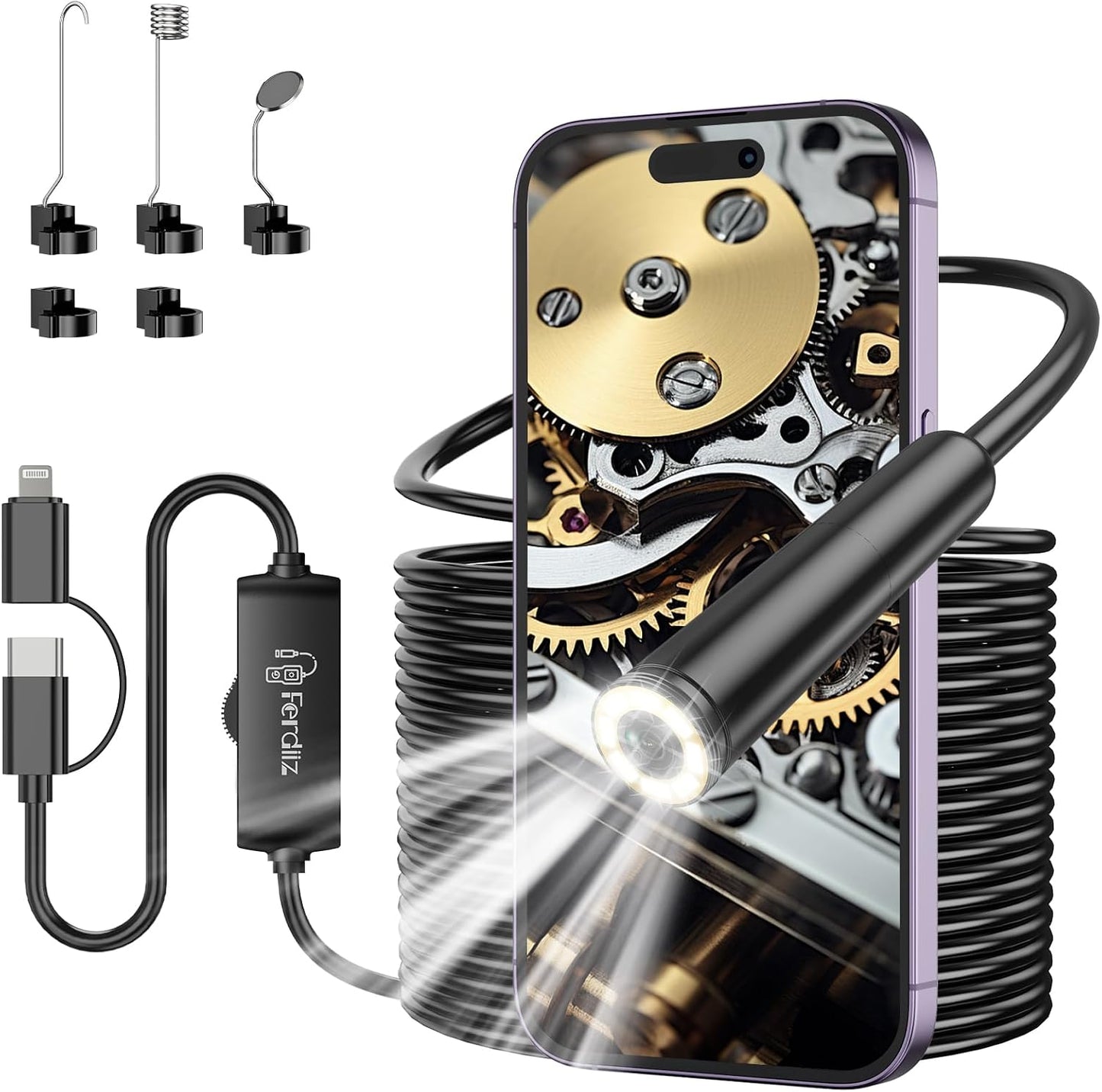 1920P HD Endoscope Inspection Camera, 32.8ft Semi-Rigid Camera