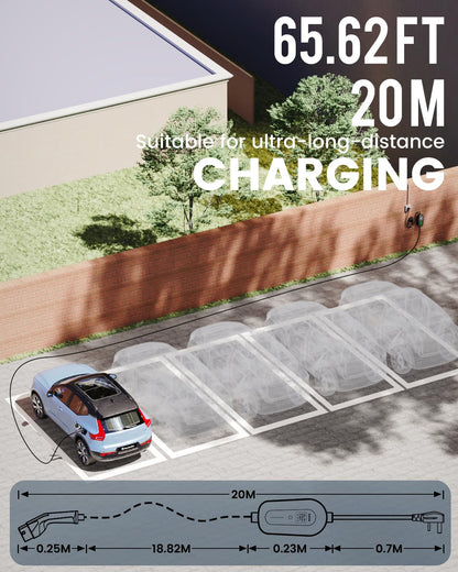 EzGoGo EV Charger 3 Pin Plug 32.81Ft/10M Type 2 Charging Cable 3kW, [6/8/10/13A] Electric Car Charger IP65 Advanced Protection car charging cable Suitable for EVs & PHEVs