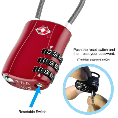Diyife TSA Approved Luggage Locks with Flexible Steel Cable, Easy to Set up