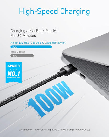 Anker USB C to USB C Charger Cable, 100W Fast Charging Cable (6 ft/1.8m)