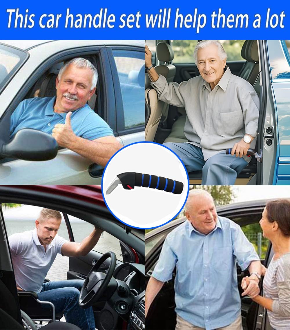 KOUNATSURI Car Door Handle for Elderly Car Assist Support Handle Multifunction Car Door Latch Bar for Seniors and Handicapped Blue and Red
