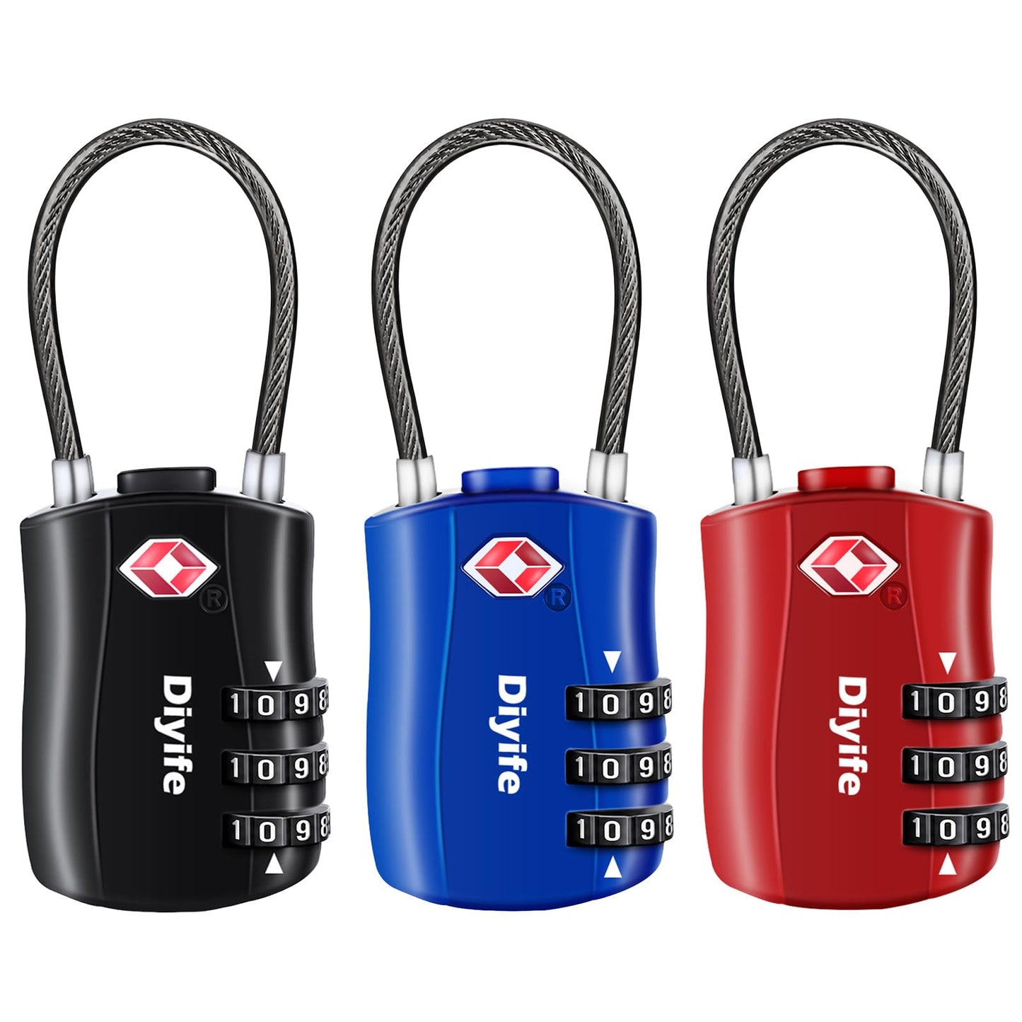 Diyife TSA Approved Luggage Locks with Flexible Steel Cable, Easy to Set up