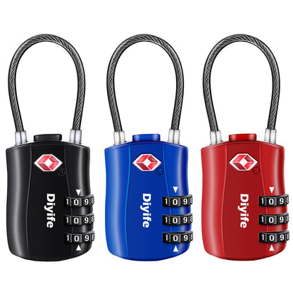 Diyife TSA Approved Luggage Locks with Flexible Steel Cable, Easy to Set up