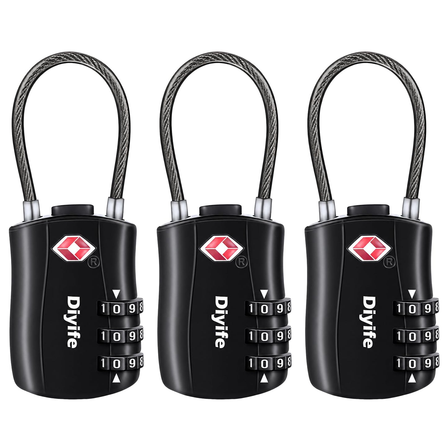 Diyife TSA Approved Luggage Locks with Flexible Steel Cable, Easy to Set up