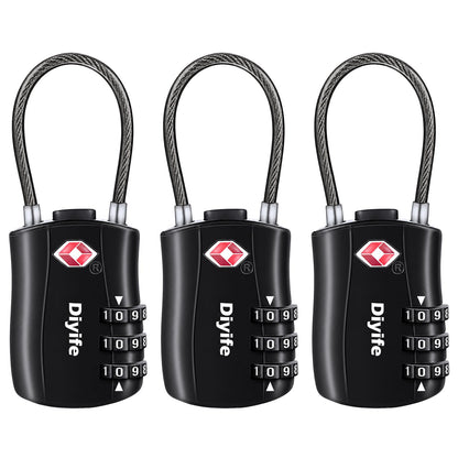 Diyife TSA Approved Luggage Locks with Flexible Steel Cable, Easy to Set up