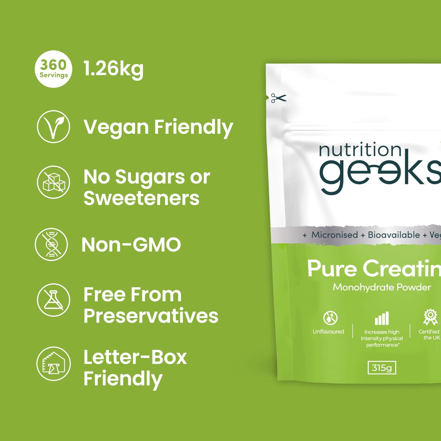 Pure Creatine Monohydrate Powder - 315g (90 Servings) - Easy Dissolve Creatine Powder, Unflavoured & Micronised (Not Creatine Gummies or Creatine Tablets), Vegan Creatine for Women and Men