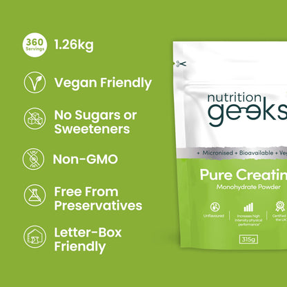 Pure Creatine Monohydrate Powder - 315g (90 Servings) - Easy Dissolve Creatine Powder, Unflavoured & Micronised (Not Creatine Gummies or Creatine Tablets), Vegan Creatine for Women and Men