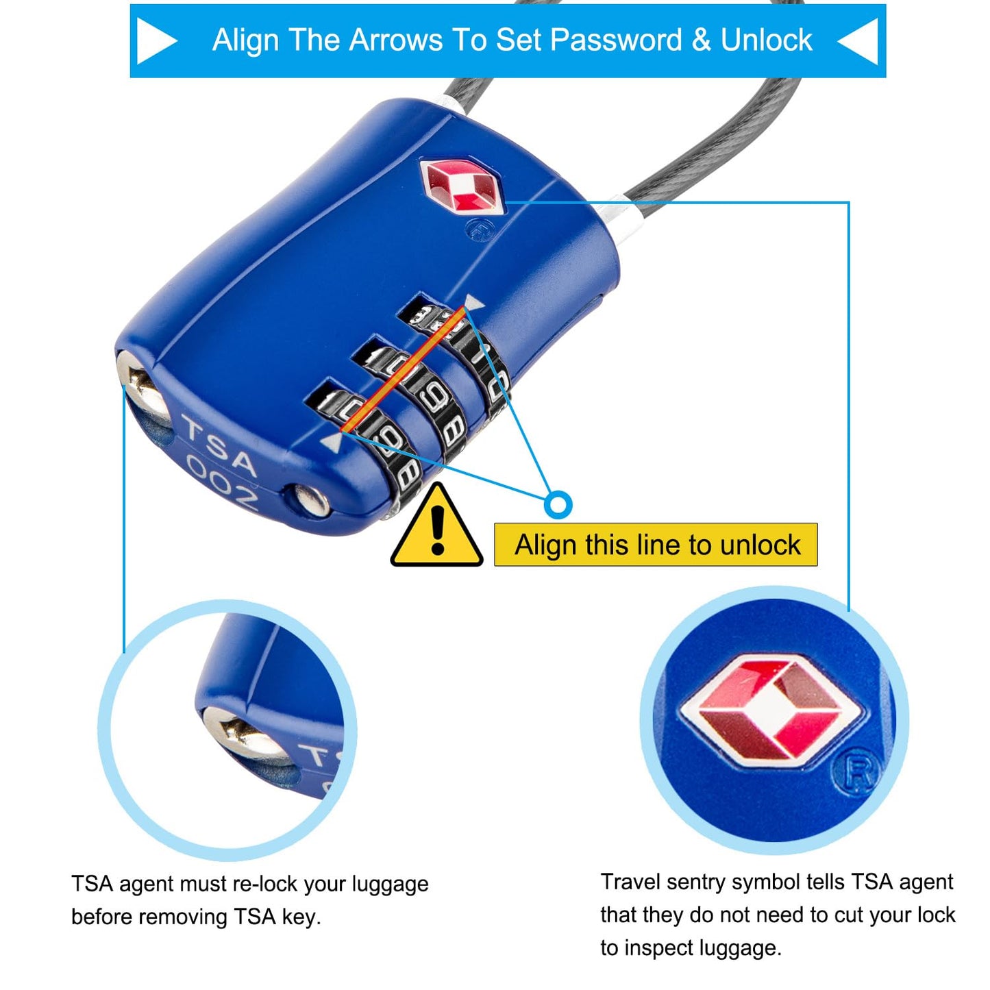 Diyife TSA Approved Luggage Locks with Flexible Steel Cable, Easy to Set up