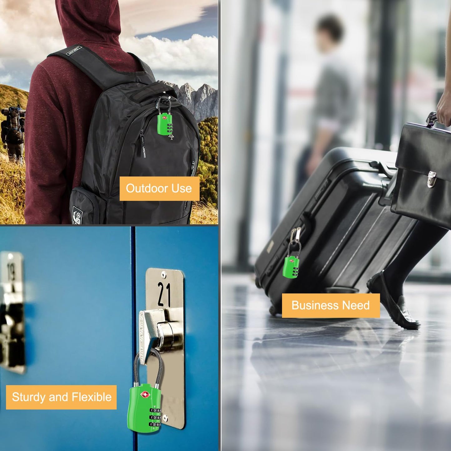 Diyife TSA Approved Luggage Locks with Flexible Steel Cable, Easy to Set up