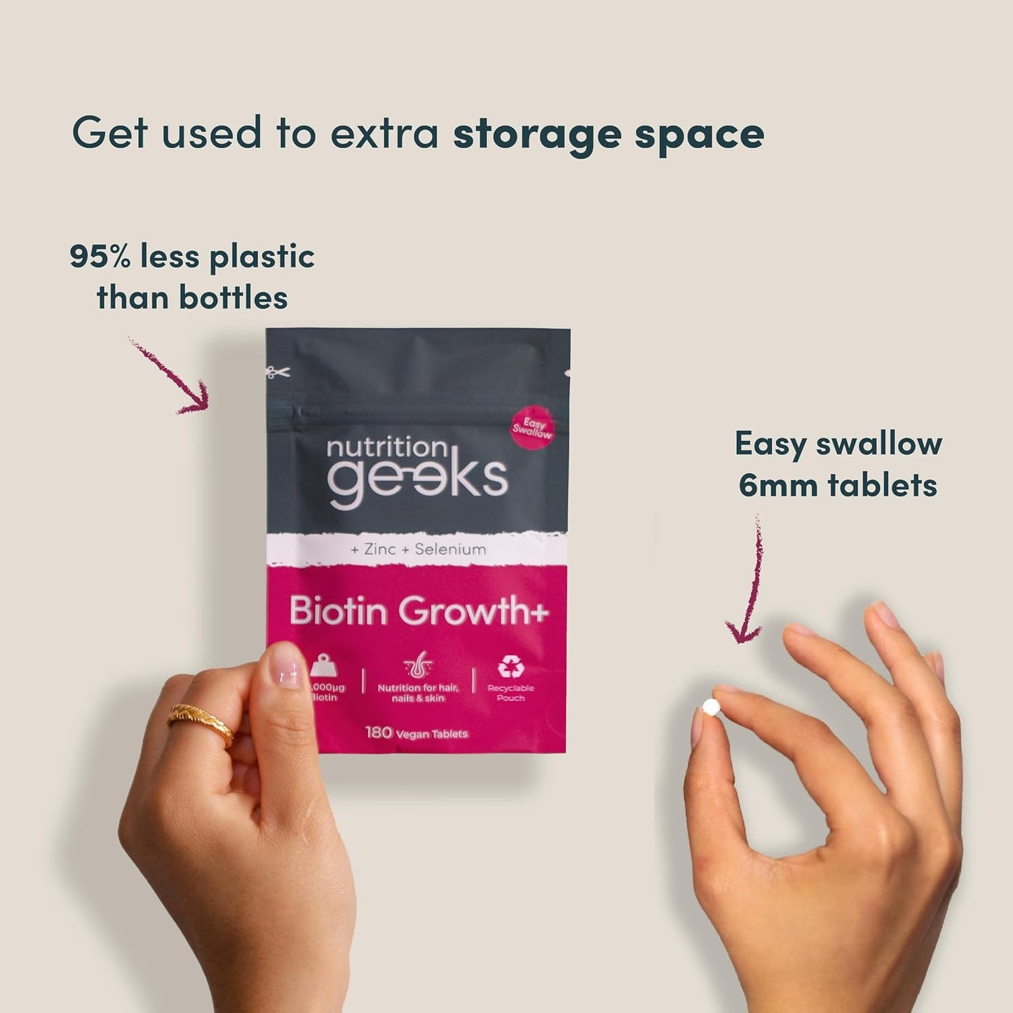 Biotin Hair Growth Supplement - 180 Vegan Tablets for Women & Men