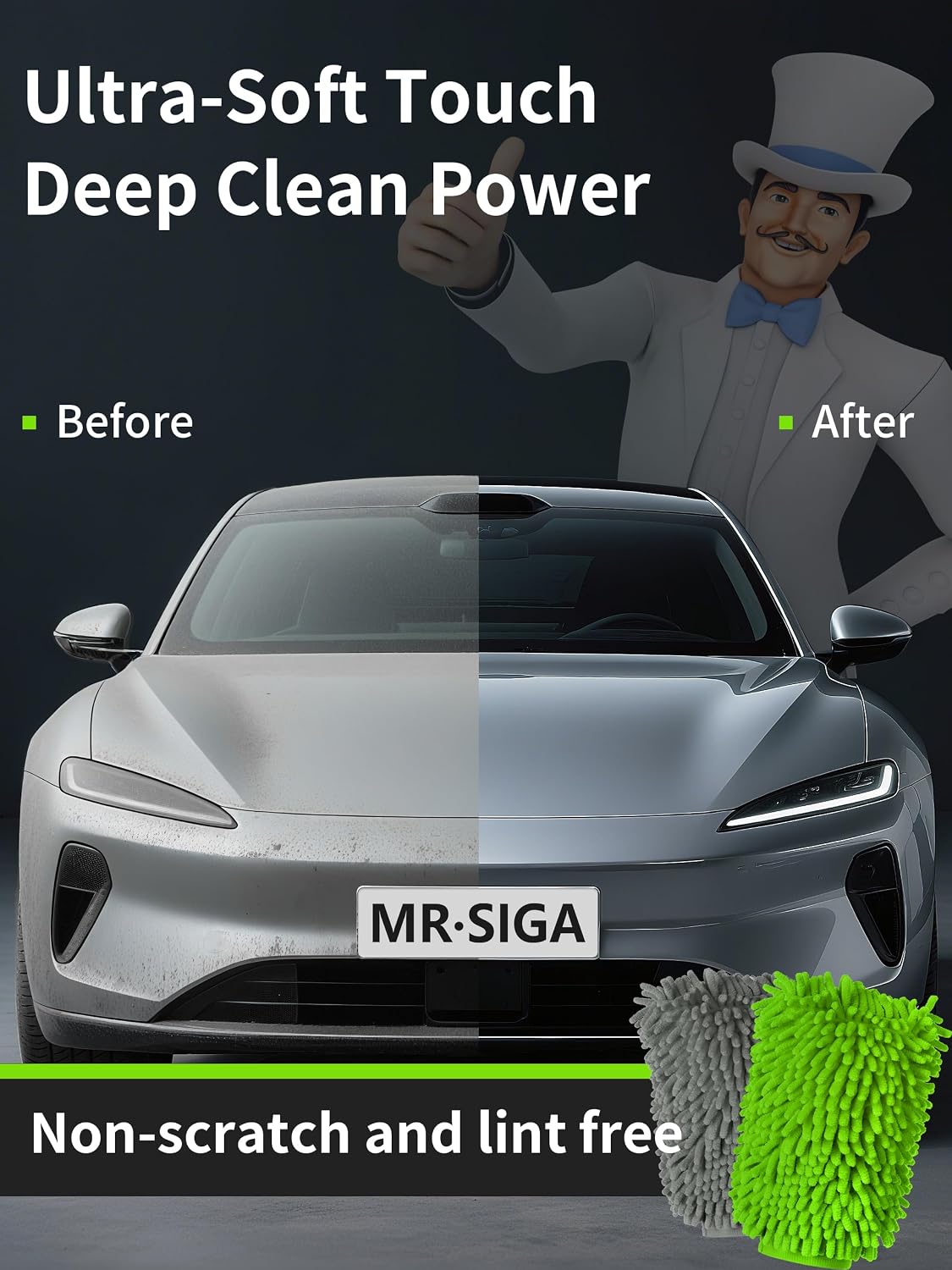 MR.SIGA Microfiber Car Wash Mitt, Chenille Wash Mitt for Car Washing