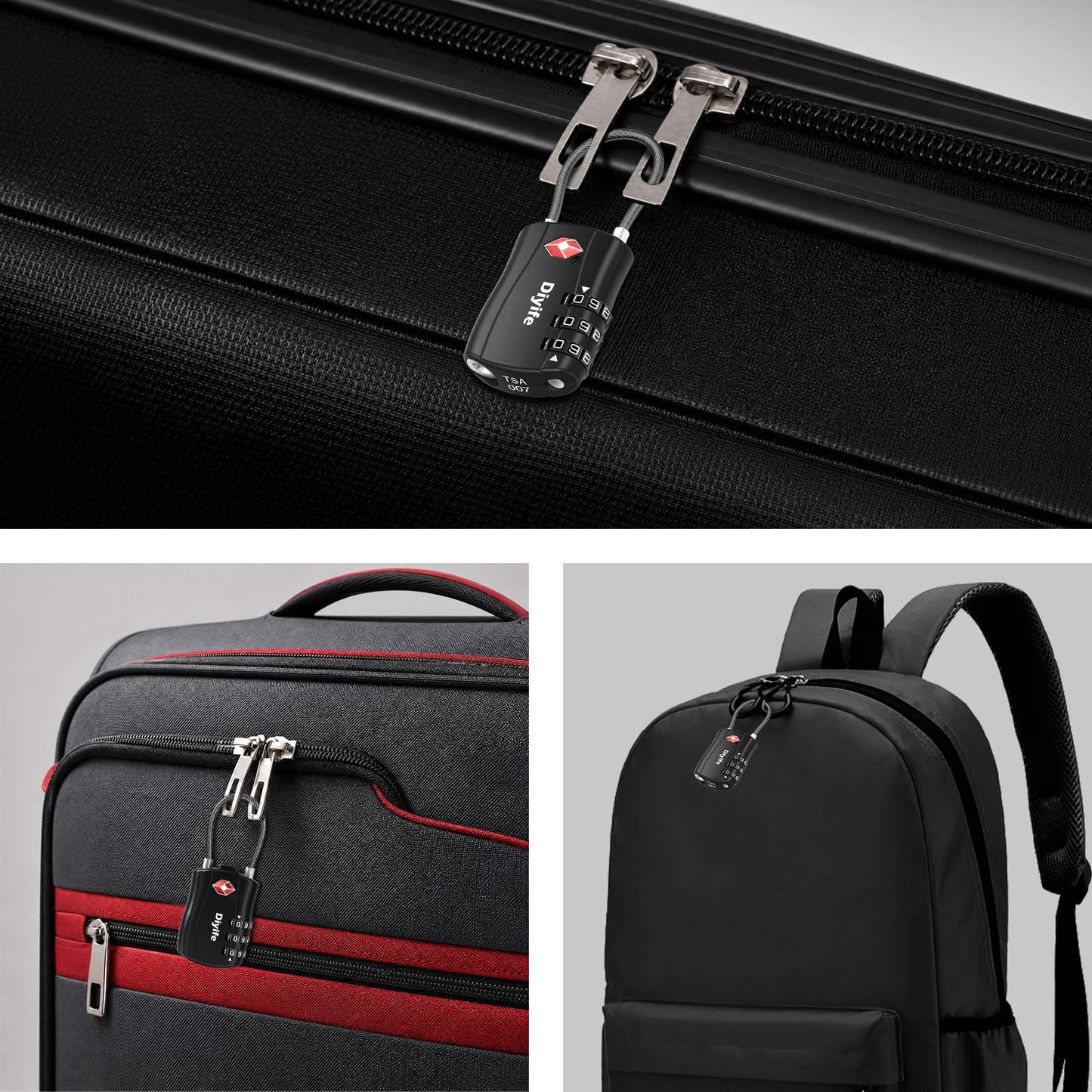 Diyife TSA Approved Luggage Locks with Flexible Steel Cable, Easy to Set up