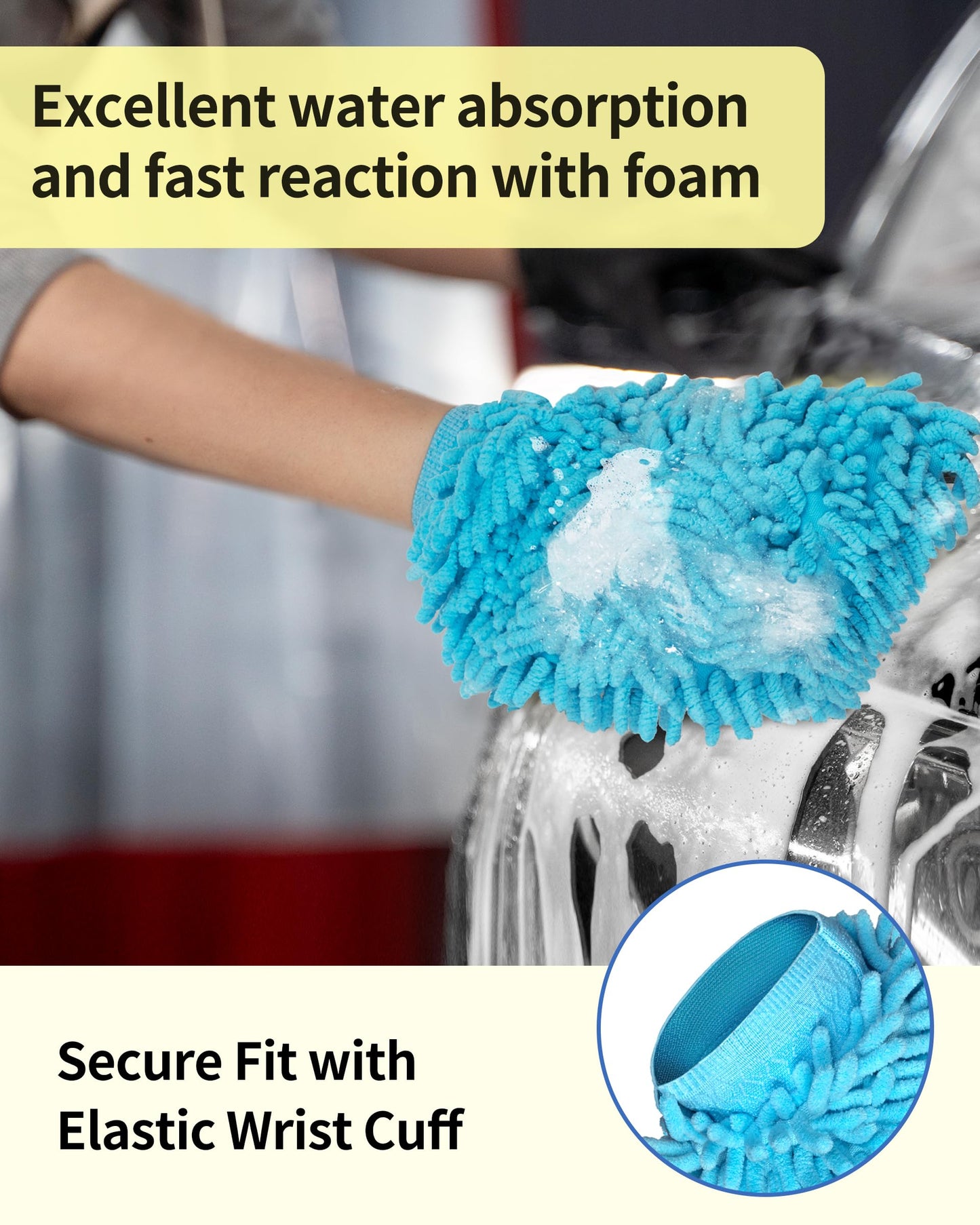 MR.SIGA Microfiber Car Wash Mitt, Chenille Wash Mitt for Car Washing