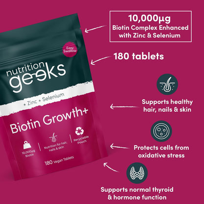 Biotin Hair Growth Supplement - 180 Vegan Tablets for Women & Men