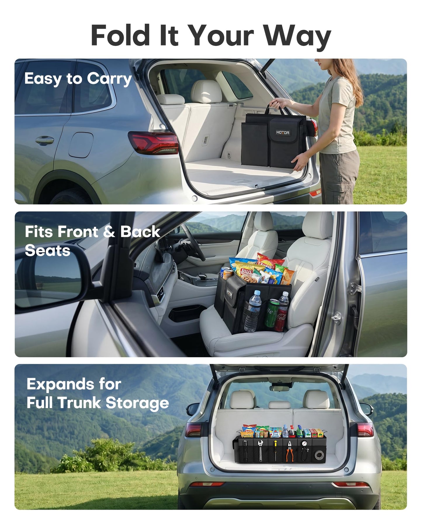 HOTOR Car Boot Oganiser - Auto Trunk Organizer Collapsible 2 Compartments