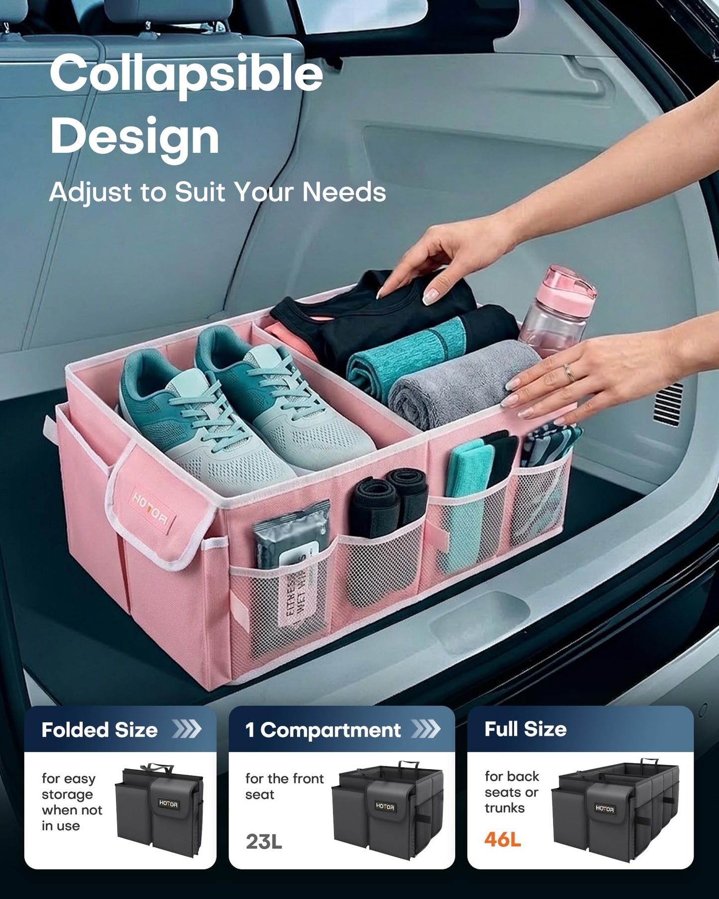 HOTOR Car Boot Oganiser - Auto Trunk Organizer Collapsible 2 Compartments