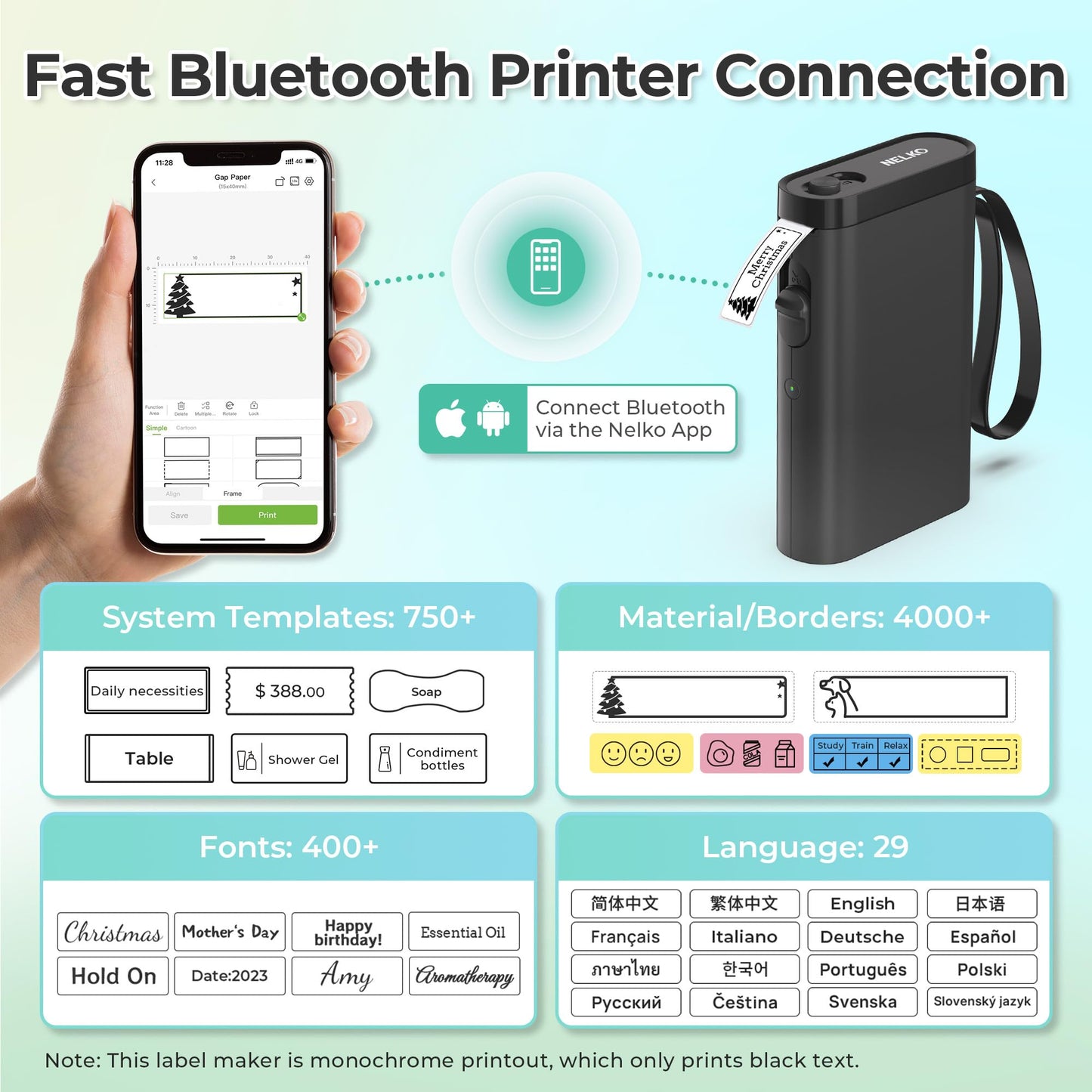 Nelko Label Maker P21 Portable Bluetooth Sticker Printer with Tape, White