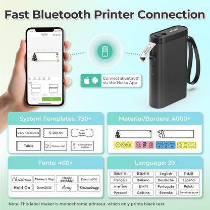 Nelko Label Maker P21 Portable Bluetooth Sticker Printer with Tape, White