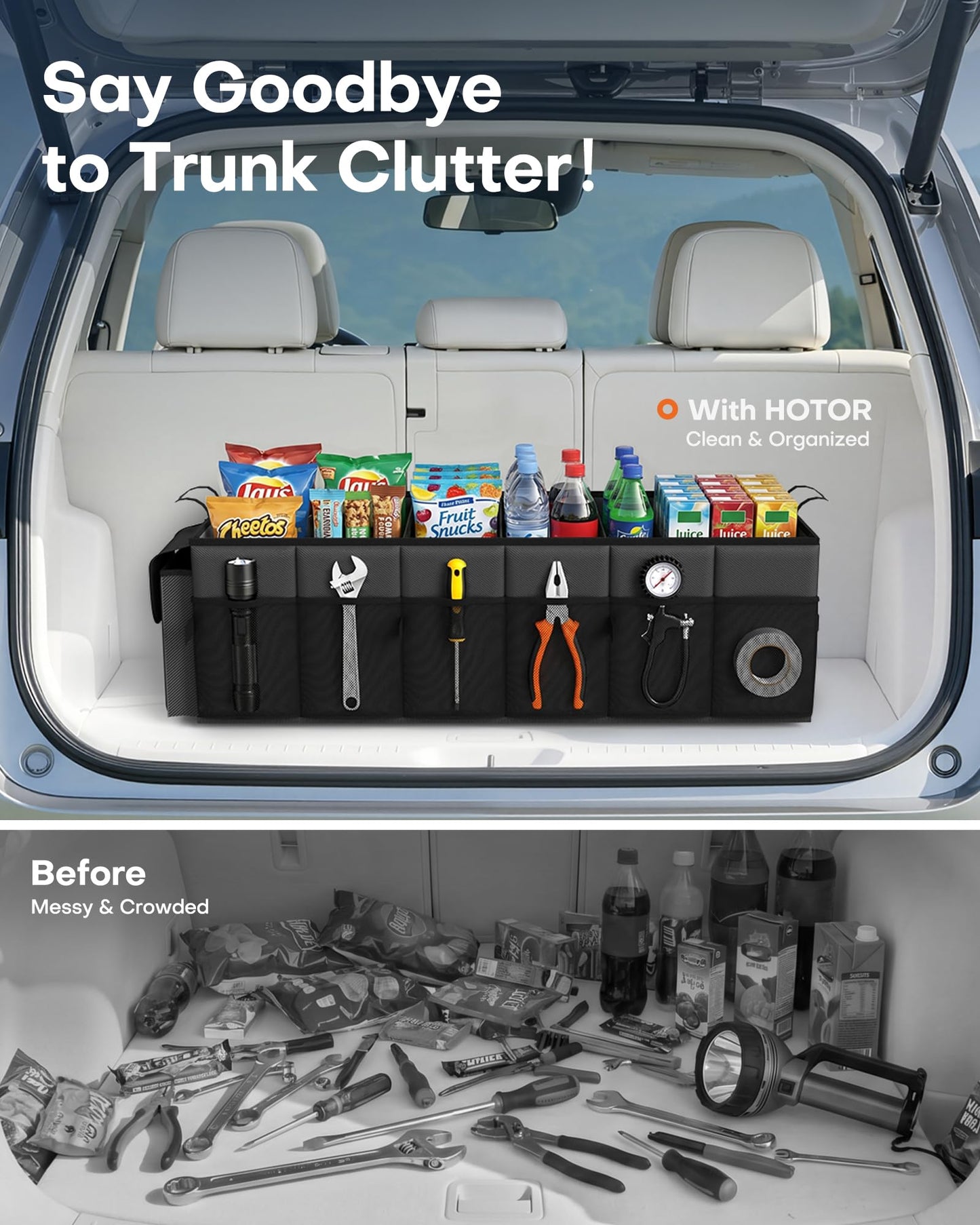 HOTOR Car Boot Oganiser - Auto Trunk Organizer Collapsible 2 Compartments