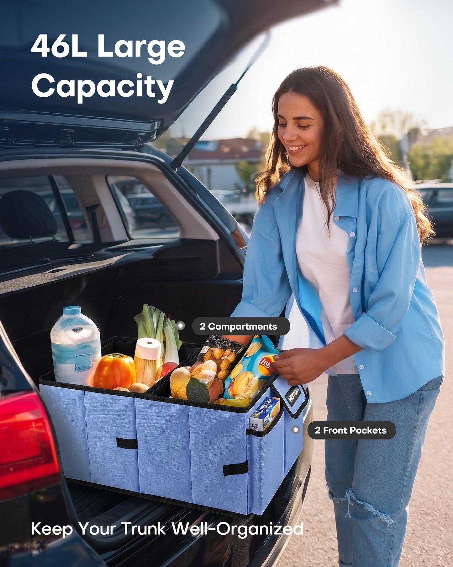 HOTOR Car Boot Oganiser - Auto Trunk Organizer Collapsible 2 Compartments