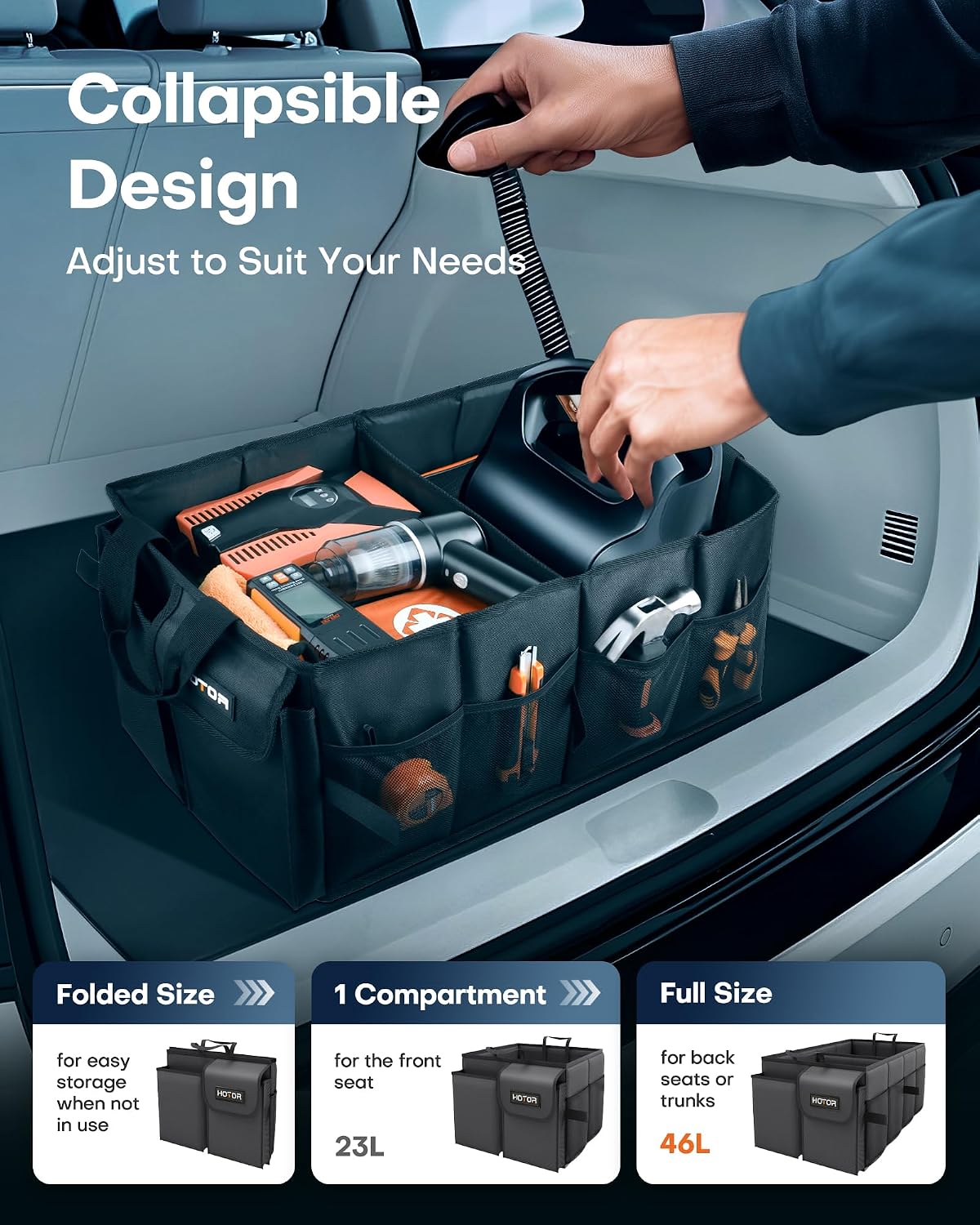 HOTOR Car Boot Oganiser - Auto Trunk Organizer Collapsible 2 Compartments