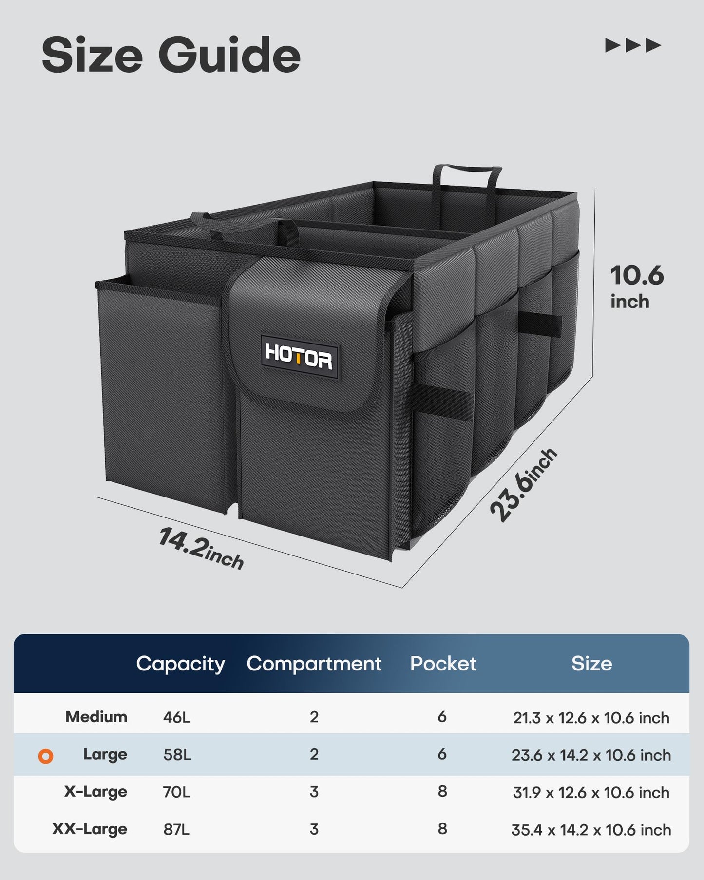 HOTOR Car Boot Oganiser - Auto Trunk Organizer Collapsible 2 Compartments