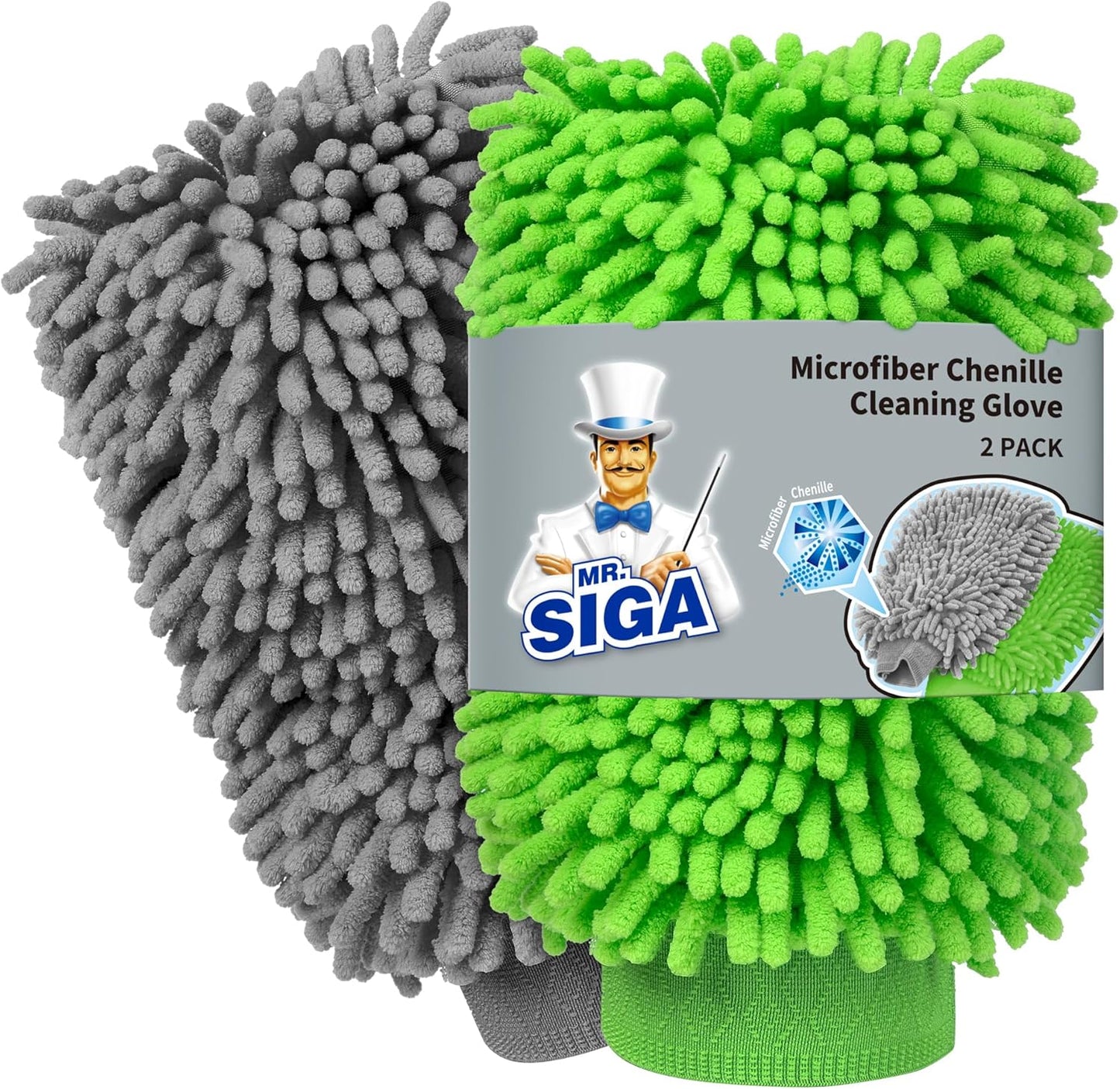 MR.SIGA Microfiber Car Wash Mitt, Chenille Wash Mitt for Car Washing