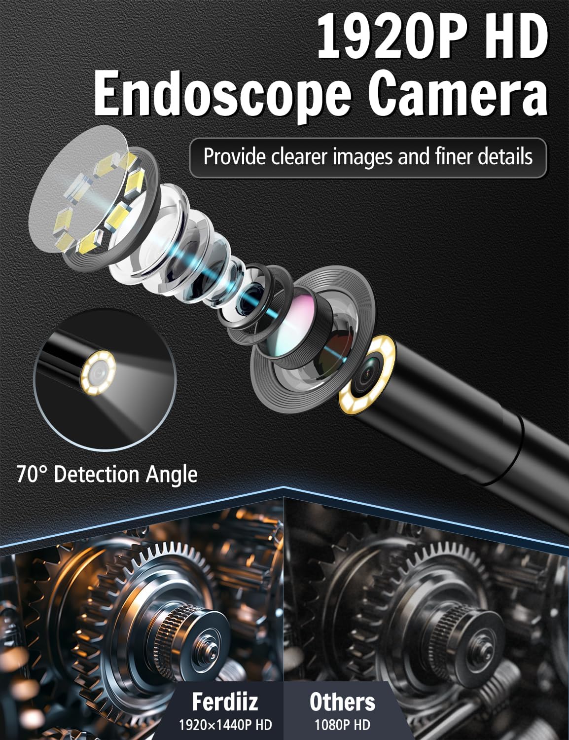 1920P HD Endoscope Inspection Camera, 32.8ft Semi-Rigid Camera