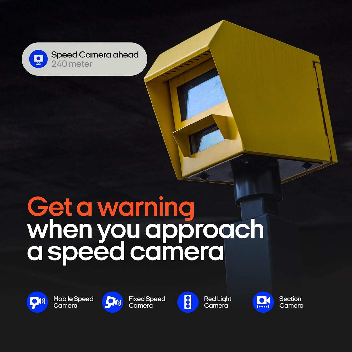 OOONO Co-Driver NO2 - next gen. traffic safety alarm - warns of speed cameras and road hazards - rechargeable - LED indicator - CarPlay & Android Auto compatible