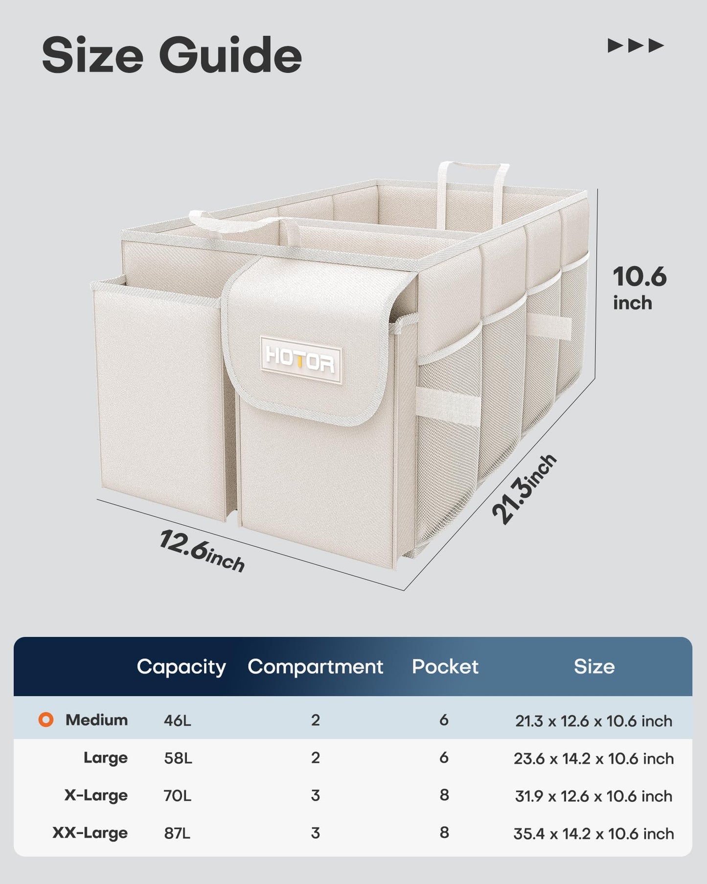 HOTOR Car Boot Oganiser - Auto Trunk Organizer Collapsible 2 Compartments