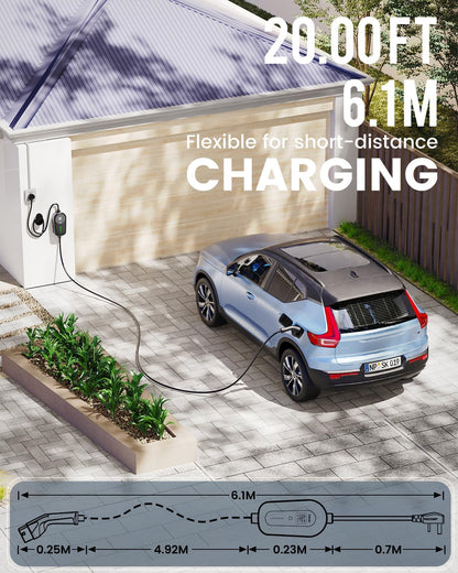 EzGoGo EV Charger 3 Pin Plug 32.81Ft/10M Type 2 Charging Cable 3kW, [6/8/10/13A] Electric Car Charger IP65 Advanced Protection car charging cable Suitable for EVs & PHEVs