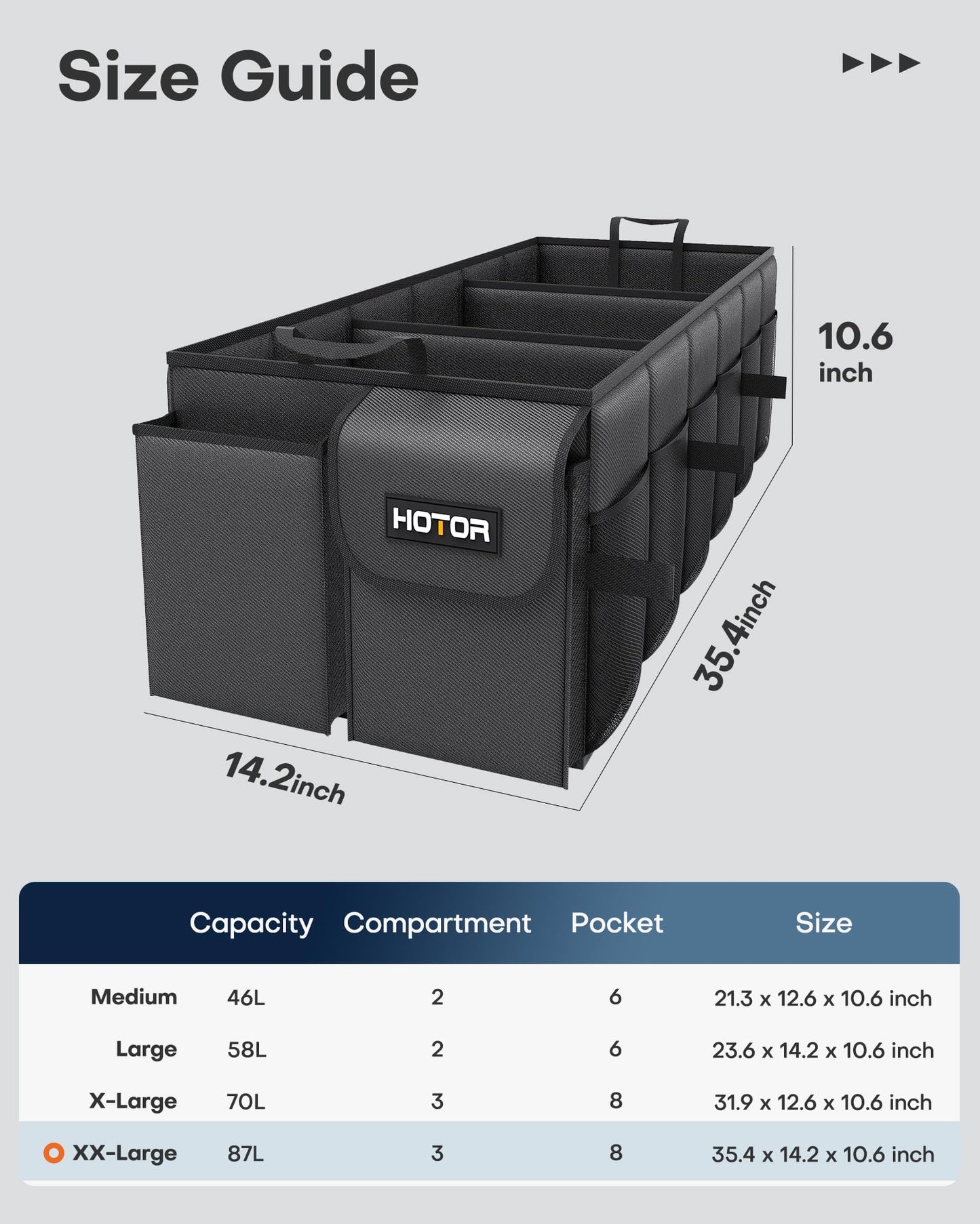 HOTOR Car Boot Oganiser - Auto Trunk Organizer Collapsible 2 Compartments