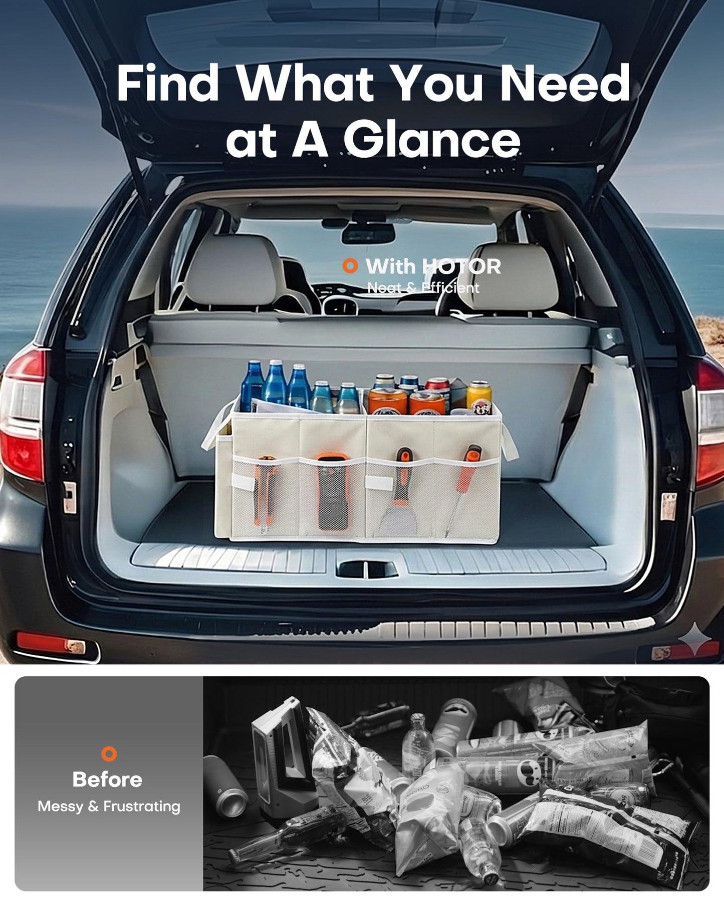 HOTOR Car Boot Oganiser - Auto Trunk Organizer Collapsible 2 Compartments