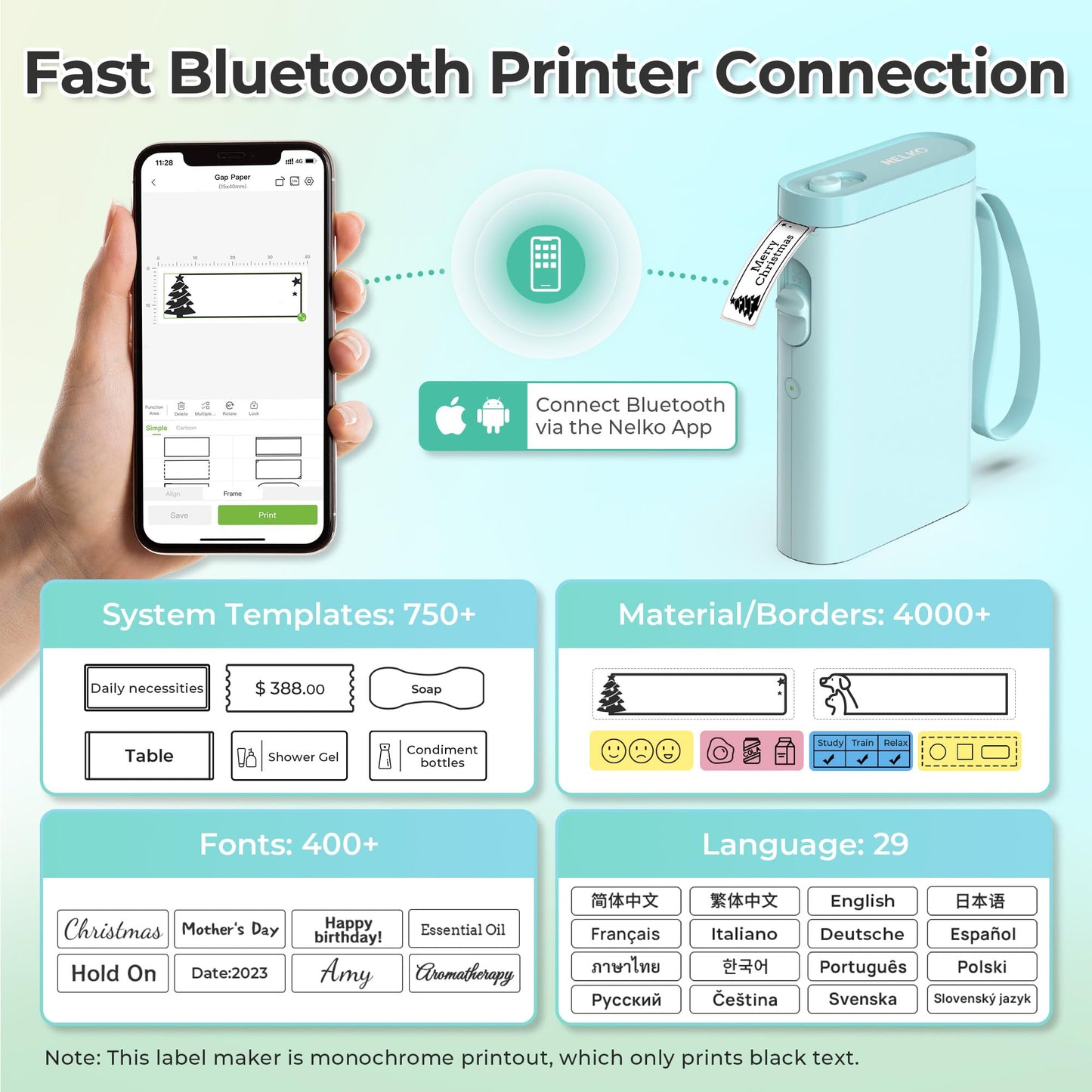 Nelko Label Maker P21 Portable Bluetooth Sticker Printer with Tape, White