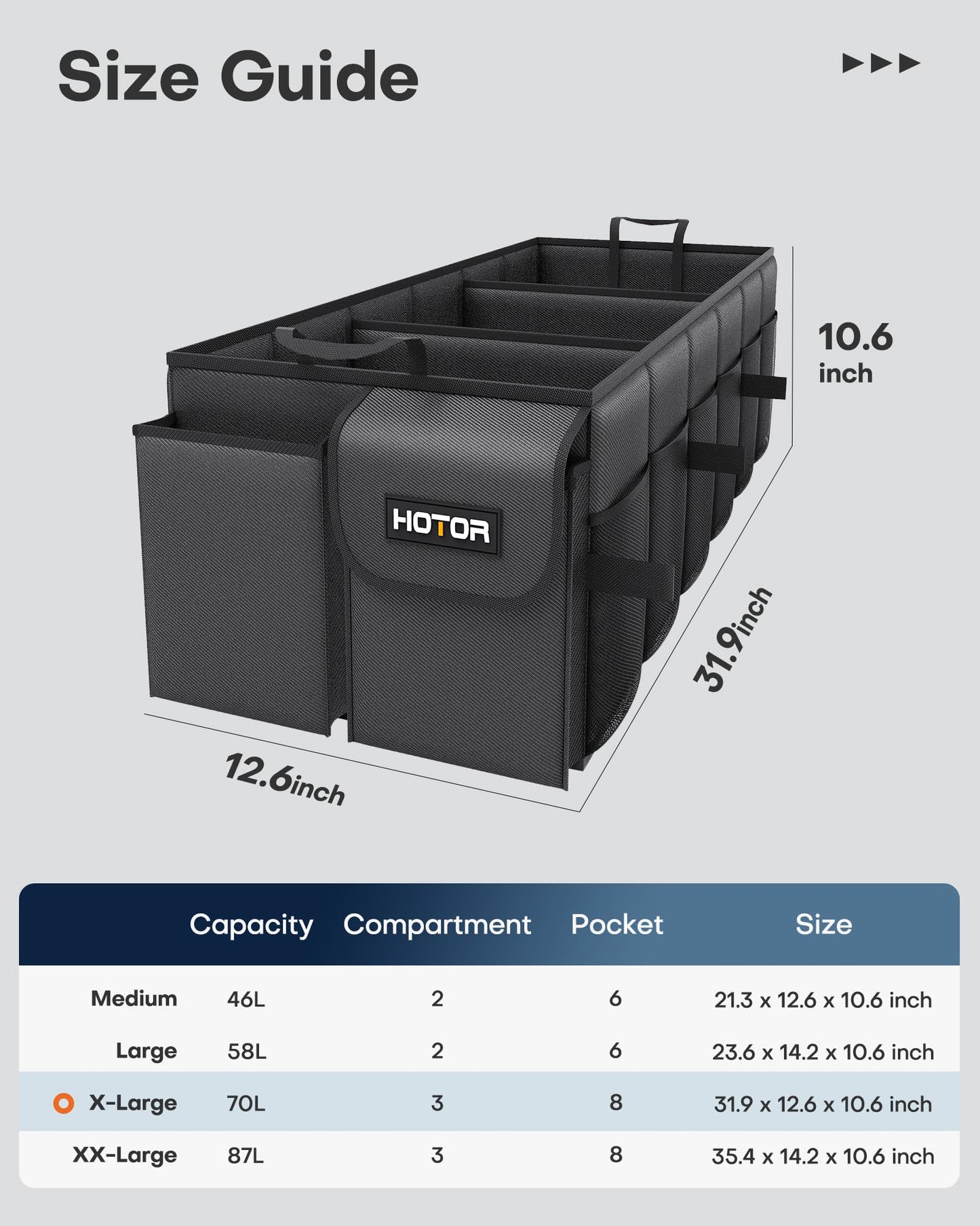 HOTOR Car Boot Oganiser - Auto Trunk Organizer Collapsible 2 Compartments