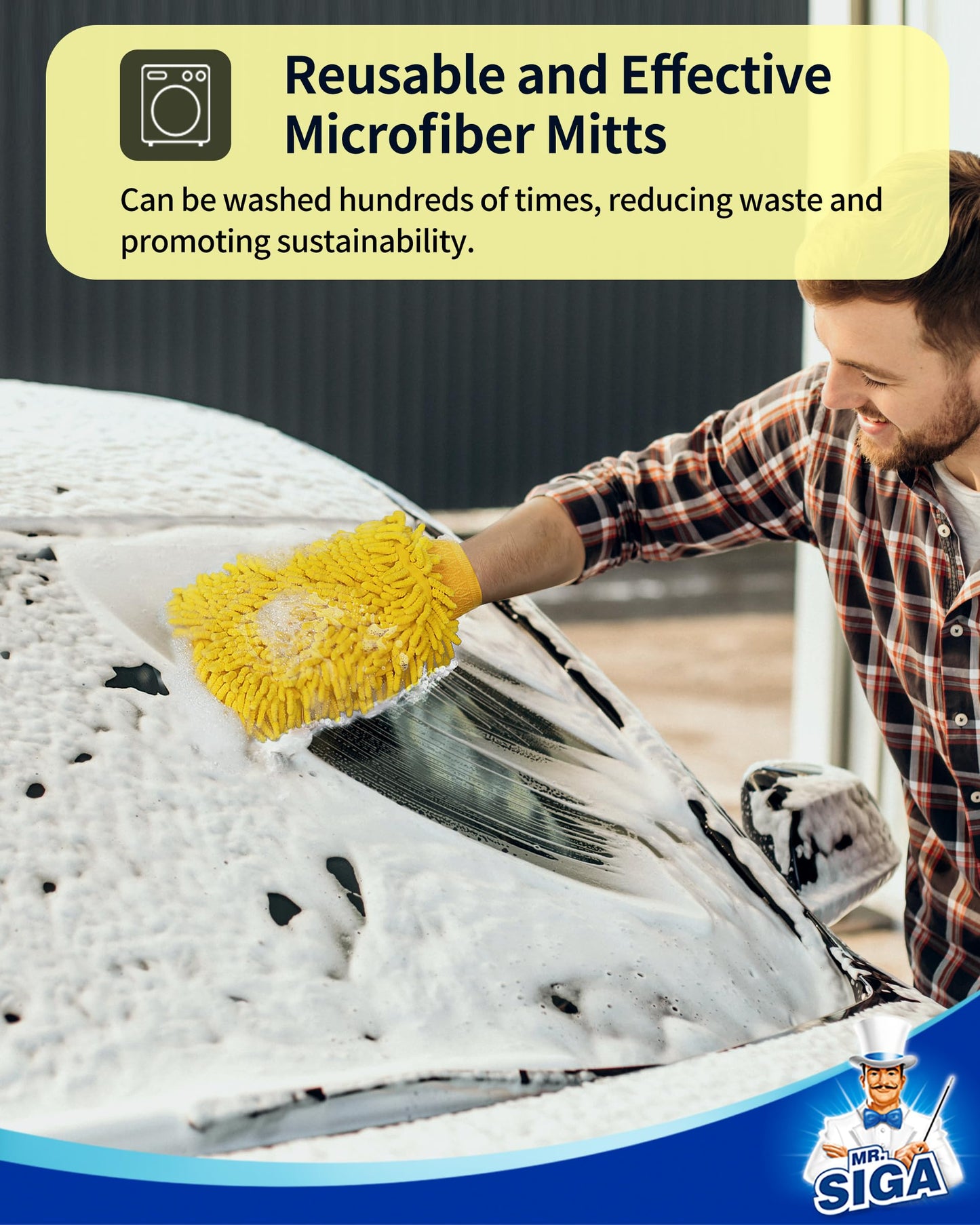MR.SIGA Microfiber Car Wash Mitt, Chenille Wash Mitt for Car Washing