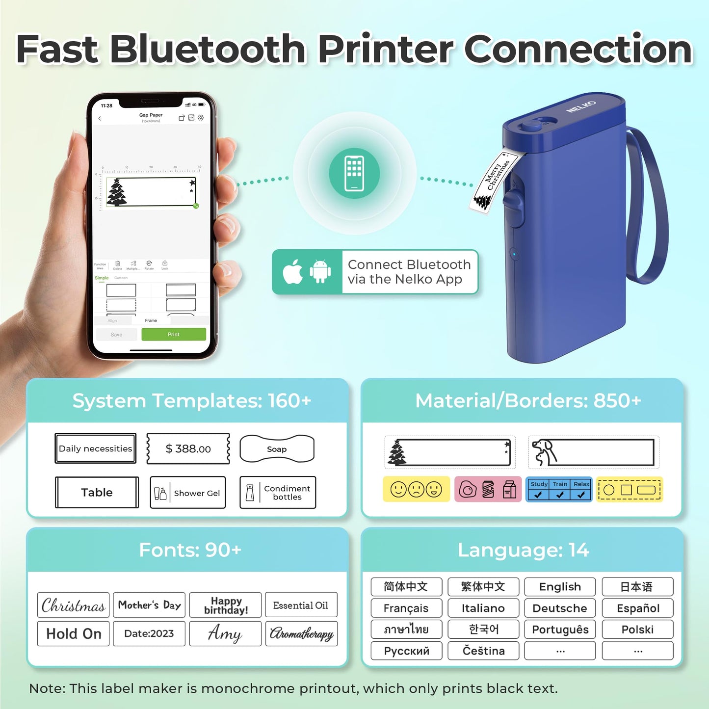 Nelko Label Maker P21 Portable Bluetooth Sticker Printer with Tape, White
