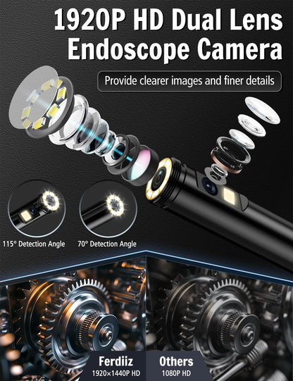1920P HD Endoscope Inspection Camera, 32.8ft Semi-Rigid Camera