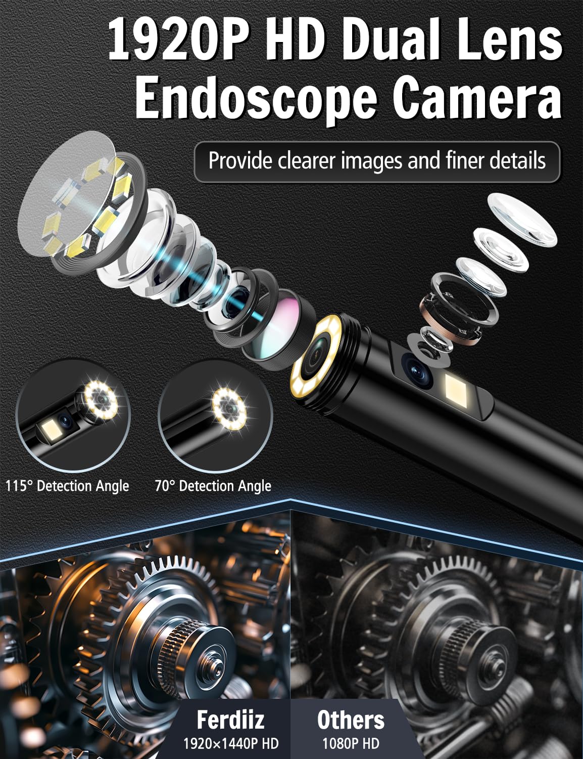 1920P HD Endoscope Inspection Camera, 32.8ft Semi-Rigid Camera