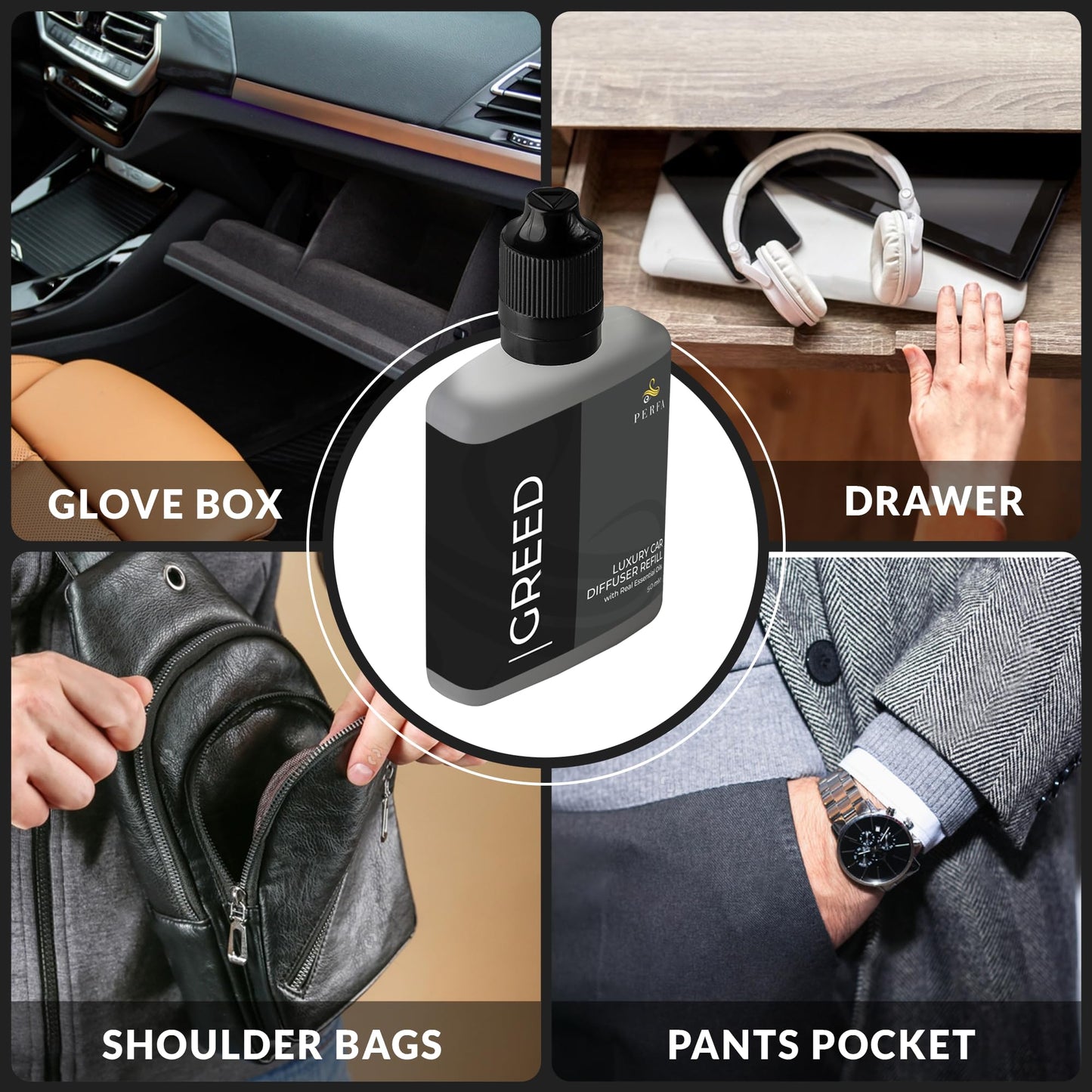 Creed Car Air Freshener for Men | Aventos Perfume Inspired Car Fragrances | Strong Freshener with Odor Eliminator Technology | Automotive Air Freshener | Greed Scent by Perfa
