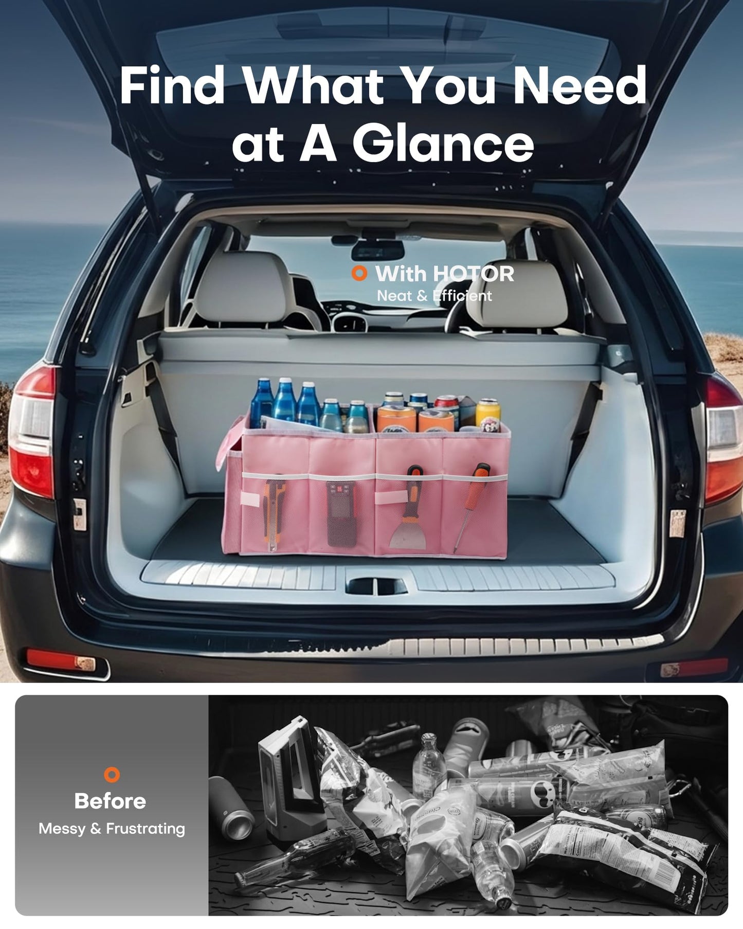 HOTOR Car Boot Oganiser - Auto Trunk Organizer Collapsible 2 Compartments