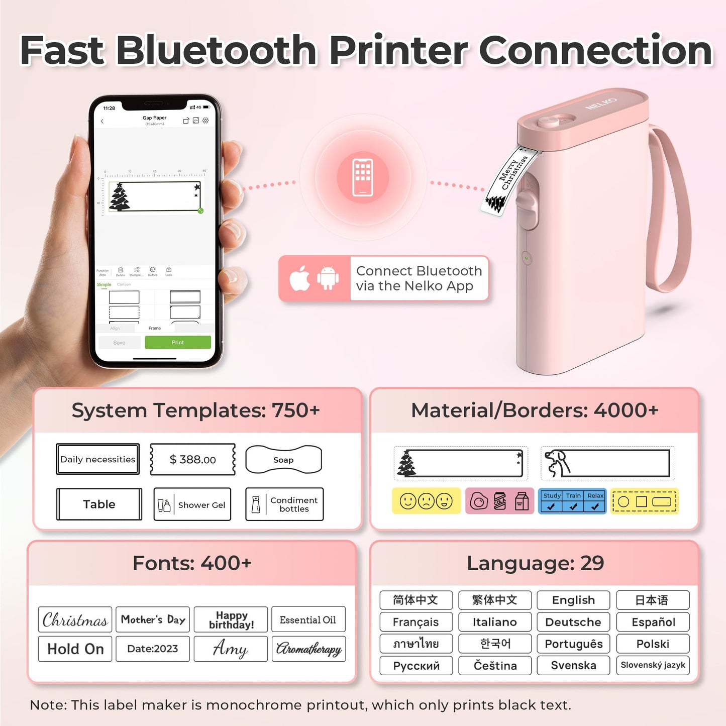 Nelko Label Maker P21 Portable Bluetooth Sticker Printer with Tape, White