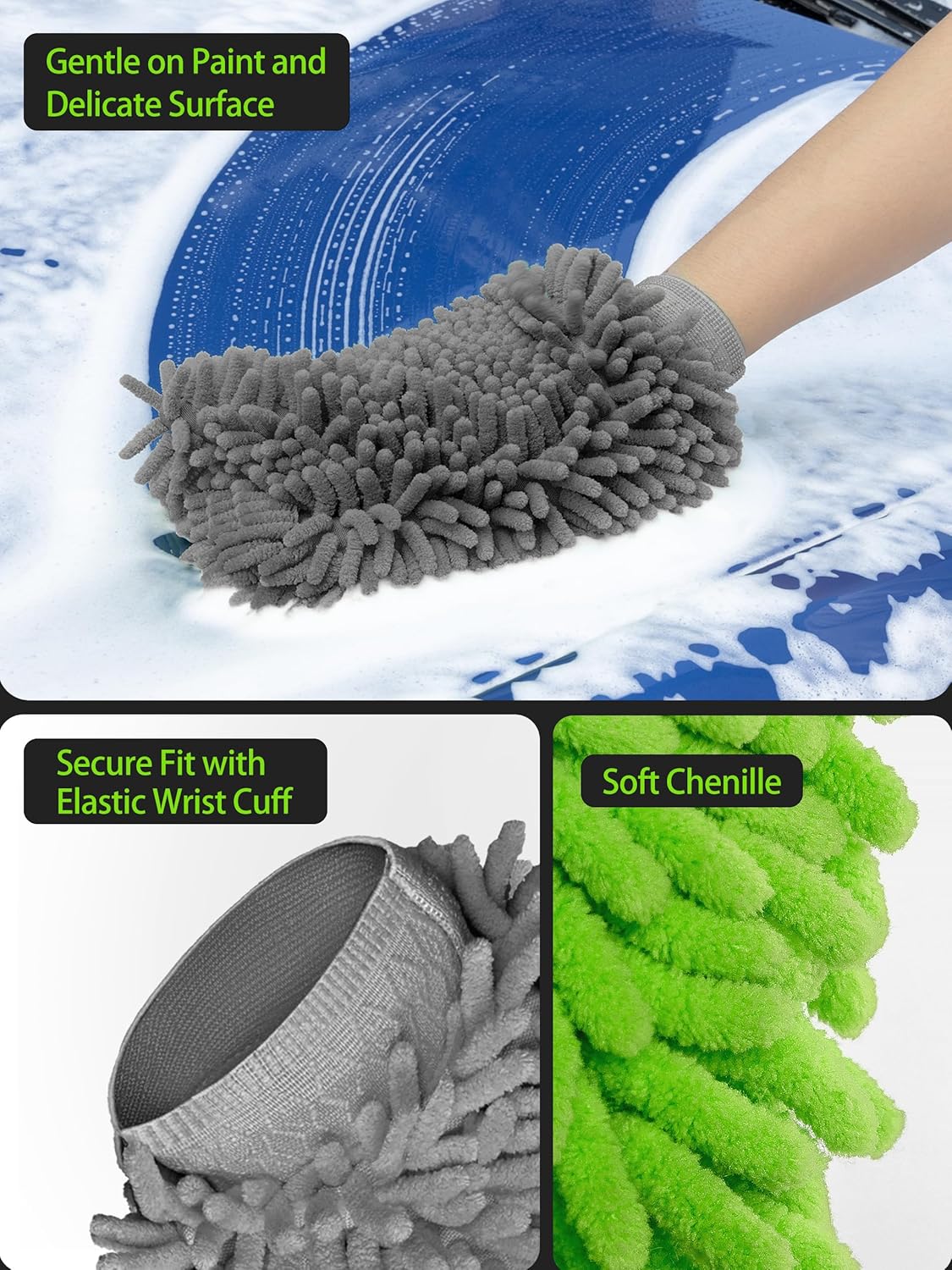 MR.SIGA Microfiber Car Wash Mitt, Chenille Wash Mitt for Car Washing
