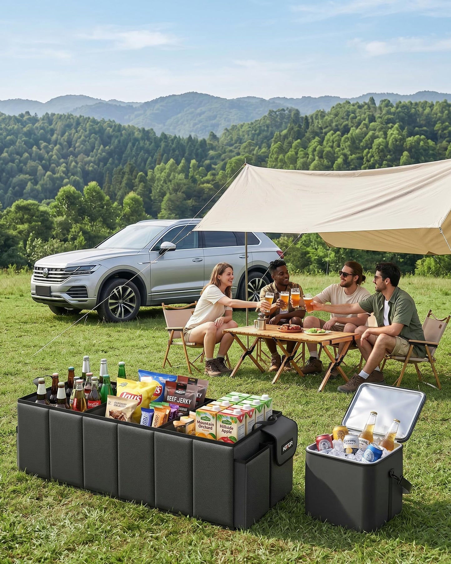 HOTOR Car Boot Oganiser - Auto Trunk Organizer Collapsible 2 Compartments